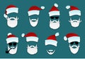 Santa Claus.  Set Santa Clauses with  variety of caps, mustaches and beards. Royalty Free Stock Photo
